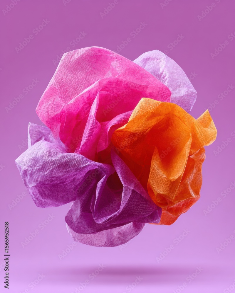 Poster Vibrant Floating Tissue Paper Art in Pink and Orange Shades with Soft Lighting for Creative Design and Modern Lifestyle Projects