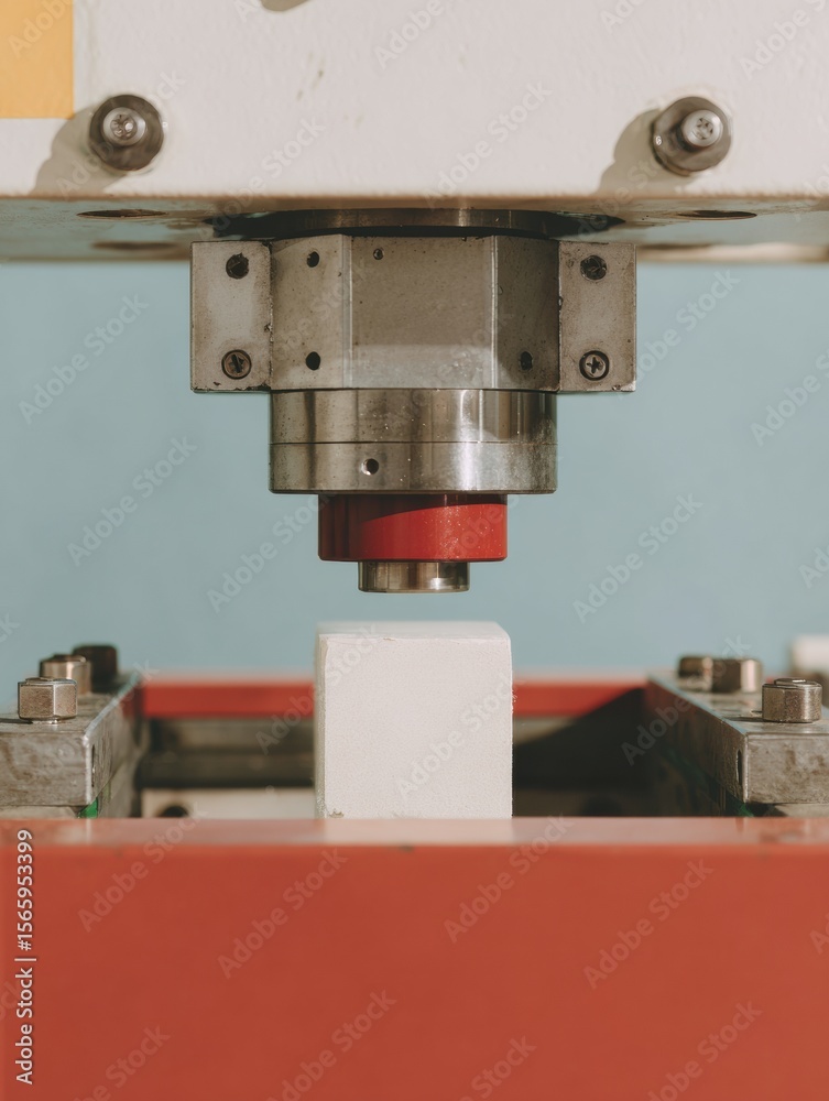 Poster Industrial Load Testing Machine Applying Force on Material Specimen for Tensile Strength in Quality Assurance and Manufacturing Process Innovation