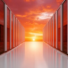 Modern Premium Data Center Server Rooms at Sunset Professional High-Quality Cloud Infrastructure for Tech Marketing and Digital Business Campaigns