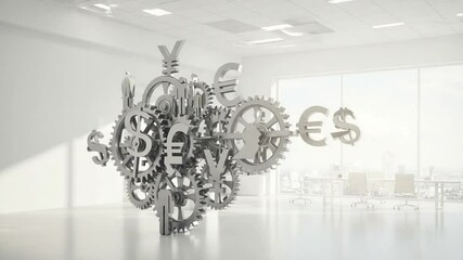 Abstract financial symbols in a modern office space - Powered by Adobe