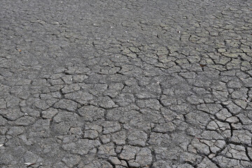 灰色の土の地面が乾燥で割れている様子