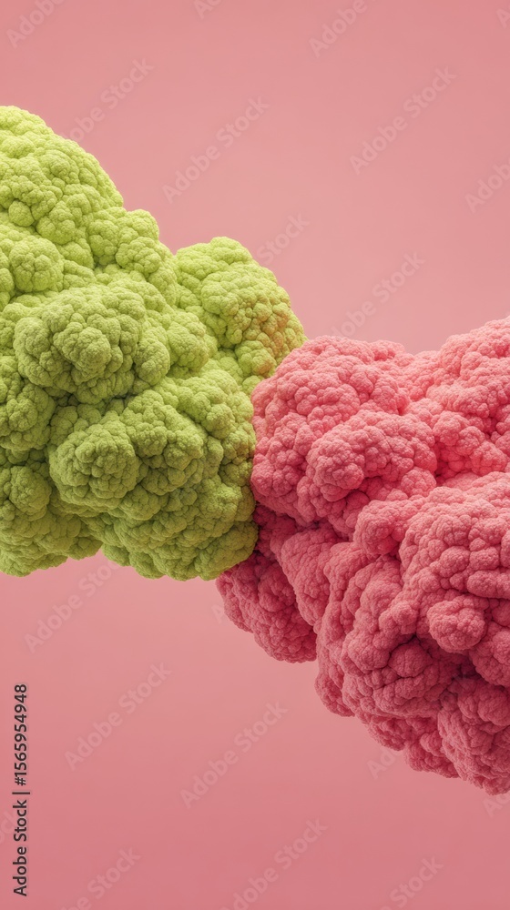 Poster Abstract Entangled Twin Particle Clusters Connected by Flowing Streams on Pink Background - Futuristic Science and Technology Concept for Innovation Marketing