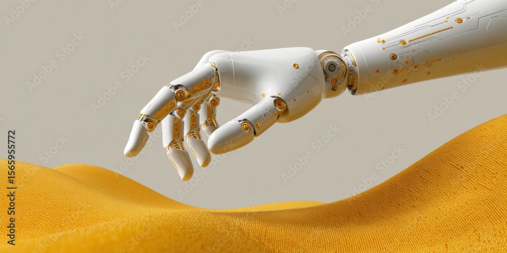 Poster Futuristic Robotic Hand Reaching Quantum Computing Interface with Digital Symbols and Encrypted Data Streams for Tech Innovation and Business Optimization