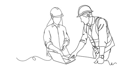 Line Art Drawing of a Construction Architect Working at a Site