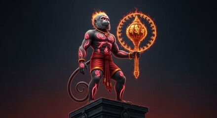 Ai generated image of a powerful illustration of the hindu god hanuman