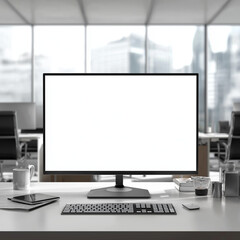 Fototapeta premium white screen monitor in office identical