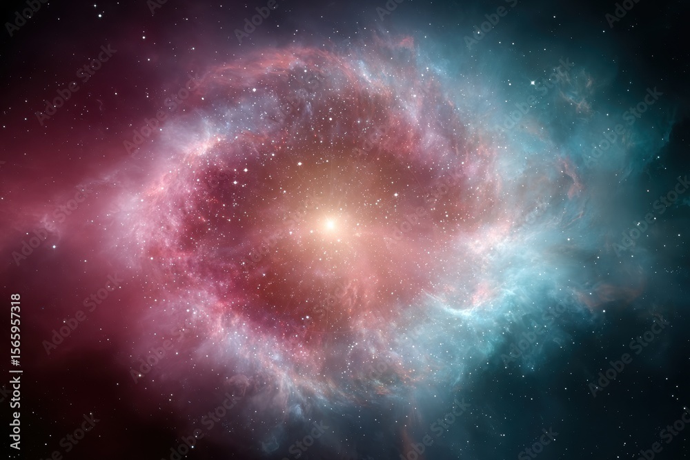 Poster Cosmic Nebula with Glowing Star Core in Deep Space - Ethereal Astronomy Image for Science Education and Digital Exploration Content