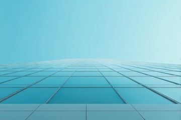 Obraz premium Modern Glass Skyscraper Soaring into Blue Sky - Futuristic Urban Architecture and Design at Its Best
