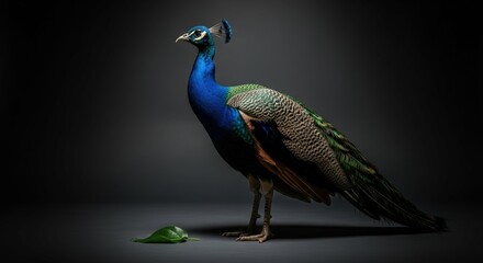 Obraz premium Ai generated image of a vibrant peacock stands proudly against a dark background