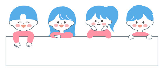 上から笑顔で顔を出す子どもたちのイラスト 