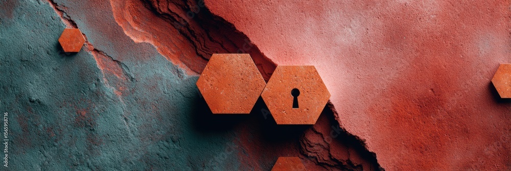 Poster Modern Ransomware Defense Concept with Padlock Icon and Hexagonal Network Grid in Dramatic Editorial Style for Professional Cybersecurity Marketing