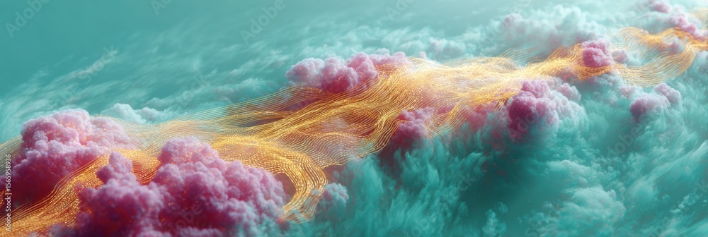 Aufkleber Futuristic Visualization of Atmospheric Flow with Dynamic Cloud Formations and Data Stream Textures for Advanced Climate Tech and Environmental Monitoring
