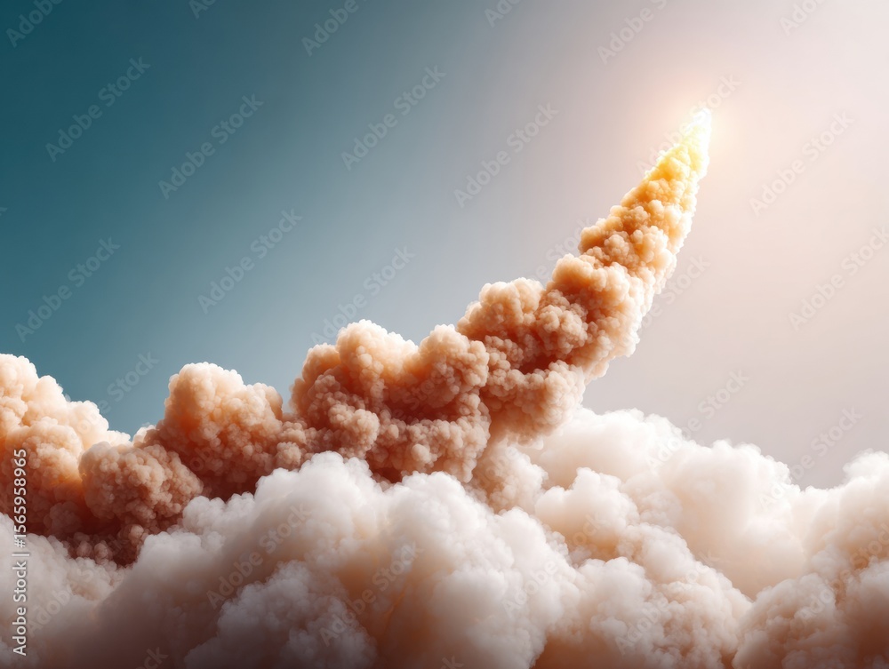 Poster Explosive Market Capitalization Growth Chart Soaring Through Clouds with Dynamic Motion Effects Representing Breakthrough Stock Trading Success