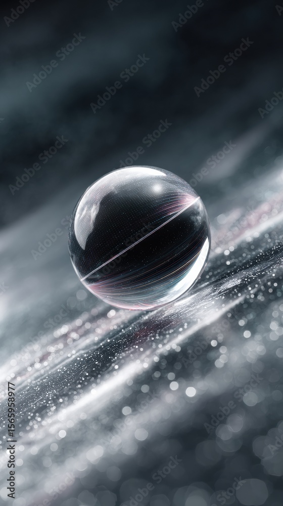 Poster Futuristic digital qubit processor encapsulated in transparent sphere with glowing core and subtle structural details, advanced quantum technology concept