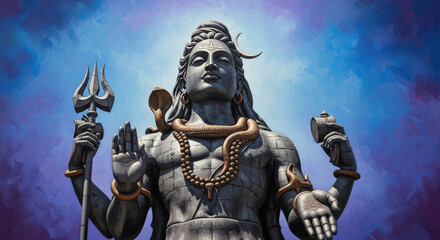 Ai generated image of a majestic statue of the hindu god shiva