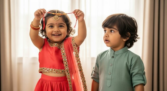 Ai generated image of a brother and sister joyfully celebrate raksha bandhan