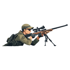 Fototapeta premium Sniper Aiming in Prone Position Vector