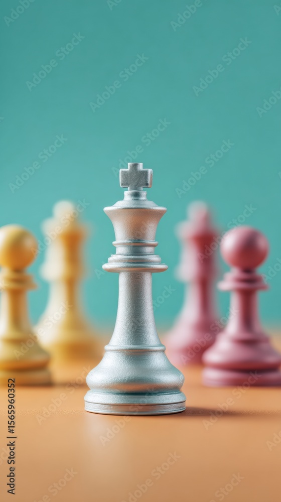 Poster Strategic Quantum Chessboard with King Piece and Surreal Data Overlays Symbolizing Advanced Business Insights and Innovative Analytics Growth