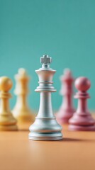 Strategic Quantum Chessboard with King Piece and Surreal Data Overlays Symbolizing Advanced Business Insights and Innovative Analytics Growth