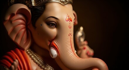 Ai generated image of closeup of a detailed ganesh statue
