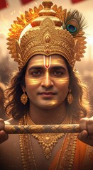 Ai generated image of a portrait of lord krishna with a golden crown