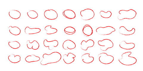 Highlight hand drawing different circles isolated on the background, Handwritten red circle. For marking text, numbers, marker pen, pencil, logo, hand-drawn doodle grunge circle highlights