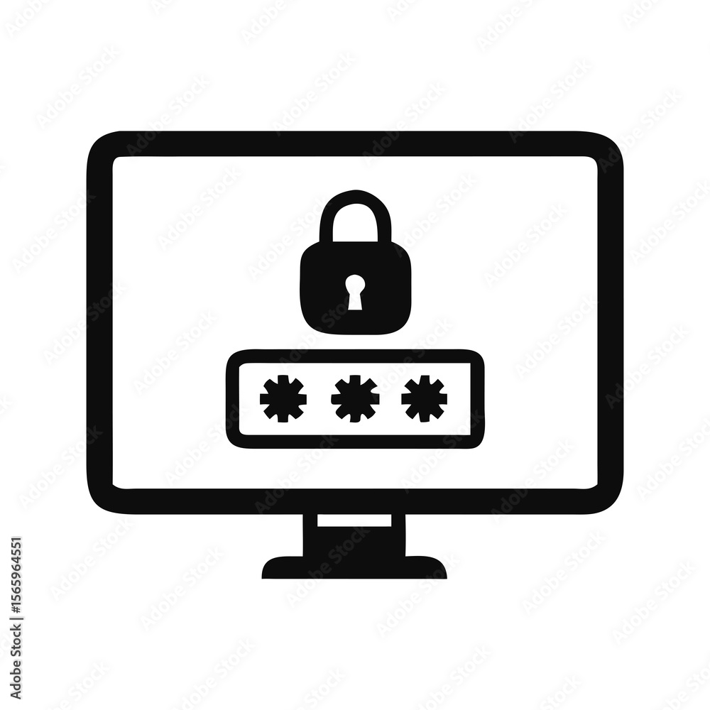 Poster secure cloud technology displays an internet security on a computer monitor minimalist flat design i