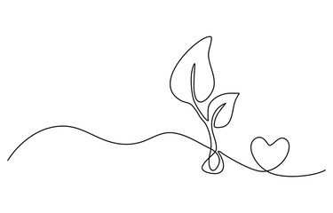 Hand holding plant with leaf in one continuous line drawing. Sprout tree and gardening symbol in simple linear style. Organic farm concept. Hand drawn one line vector. Editable stroke