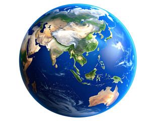 3D Rendered Earth from Orbit Showing Asia and Pacific Region, Transparent Background