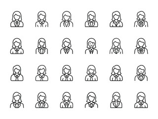 "Female Business Avatar Icons – Professional Woman Line Art Vector Illustrations for HR Profiles, Corporate Roles, Team Members, User Interface, and Business Identity Design"