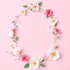Fototapeta premium copy space for text background Floral Wreaths on Baby Pink concept