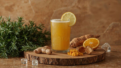 Fototapeta premium glass of ginger juice and cookies