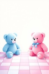 copy space for text background Cute Pastel Checkerboard and Teddy Bears concept