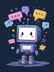 A fun, retro vector illustration featuring a set of funny cartoon robot and android icons, perfect for representing vintage toy machine technology