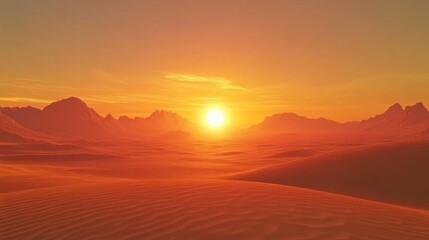 Obraz premium Desert Landscapes at Sunset A golden desert with soft dunes, the sun setting in the background 
