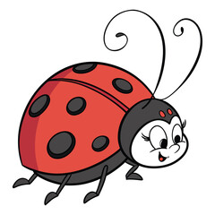 Obraz premium A cheerful cartoon ladybug with big eyes and black spots.
