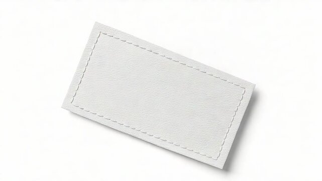 Isolated Rectangular White Textured Paper Patch with Stitched Border on Clean White Background