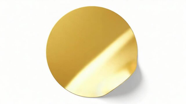 Isolated Round Gold Sticker with Curled Edge on White Background