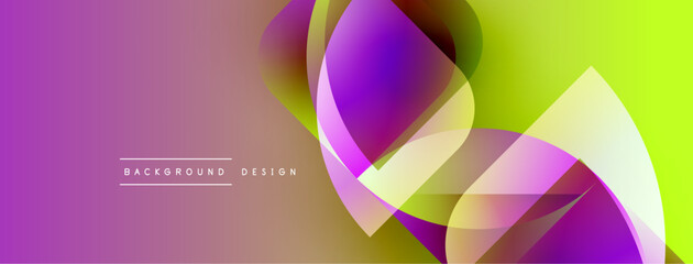 Abstract vibrant shapes overlap, creating dynamic gradient background. Purple, yellow hues dominate design. Modern aesthetic.