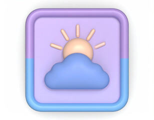 A gentle sun peeking from behind a fluffy cloud a whimsical weather icon with pastel shades and soft