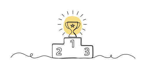 Continuous one line art shape winner stage podium isolated flat design.