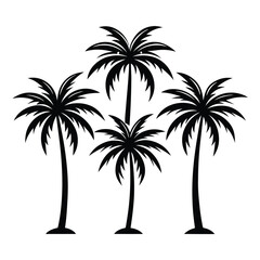 Naklejka premium Six Black and White Minimalist Palm Tree Icons Stylized Tropical Plants Simple Silhouette Graphic Design Elements Set