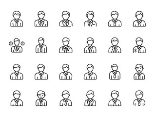 "Professional Businessman Avatar Line Icons Set – Minimal Outline Style Male User Profile Icons for Corporate, Finance, and Office Use"

