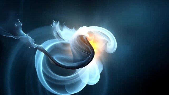 This animation showcases a mesmerizing form, enveloped by blue light trails. The dynamic interplay of shadows and light creates a captivating visual experience, perfect for abstract backgrounds and