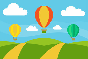 Hot Air Balloons Soaring Over Rolling Hills A Serene Summer Landscape