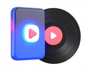 Music Streaming Harmony A modern playlist meets classic vinyl records in digital sound experience 3D