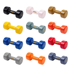 Assorted colored dumbbells