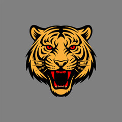 Angry Tiger Head Vector Illustration – Red Eyes Wild Cat Mascot on Dark Background

