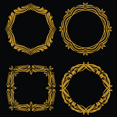 Artistic Gold Floral Borders Decorative Collection Creative Outlines Set