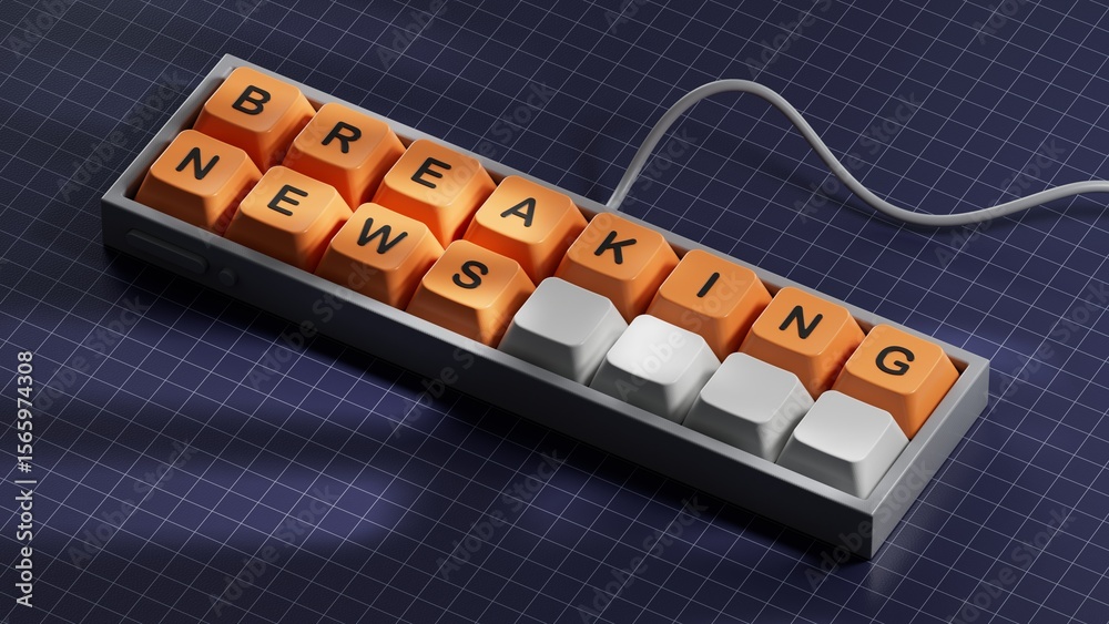 Poster breaking news symbol. computer keyboard keys with words 'breaking news'. computer keyboard keys. cop
